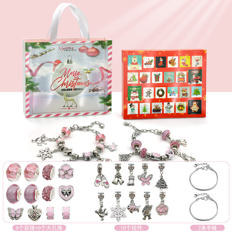 Rojo oro/plata Navidad 24 cuenta regresiva calendario ciego caja DIY dibujos animados niños regalo pulsera traje