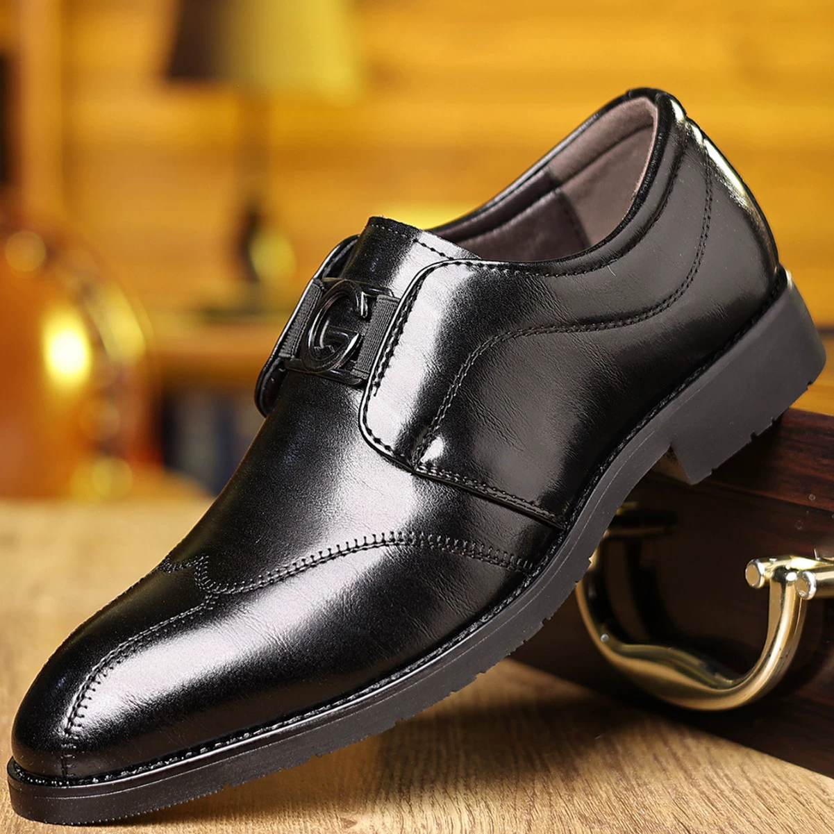 Кожаные туфли без шнуровки с острым носком, мужская повседневная обувь, деловая мужская обувь большого размера, модные универсальные туфли с низким вырезом