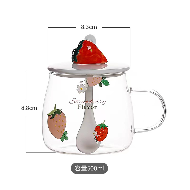 Creativo fresa fruta vidrio con tapa cuchara personalizada 3D 3D forma taza Oficina regalo beber