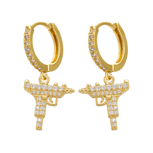 HECHENG Jewelry Micro-Inlaid Pistol-Shaped Pendant Earrings with Zircon, Colorfast Accessories in European & American Style VD969