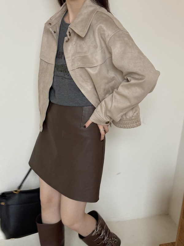 实拍 ~法式美拉德复古宽松鹿皮绒棒球服帅气机车外套 2色|undefined