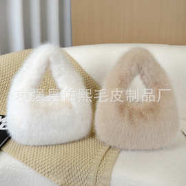 跨境秋冬季新款毛绒女包仿狐狸毛质感手提晚宴包饺子包单肩斜挎包