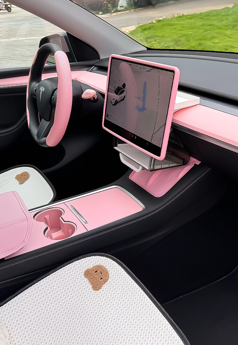 Suitable for Tesla Model 3/Y pink interior Y modified steering wheel cover dashboard decoration accessories