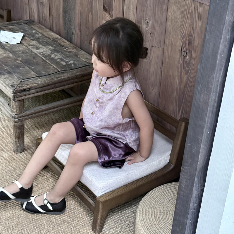 ホリデー限定！女の子の漢服スーツ夏の子供の新しい中国風紫色の薄い唐スーツベスト酢酸スカート|undefined