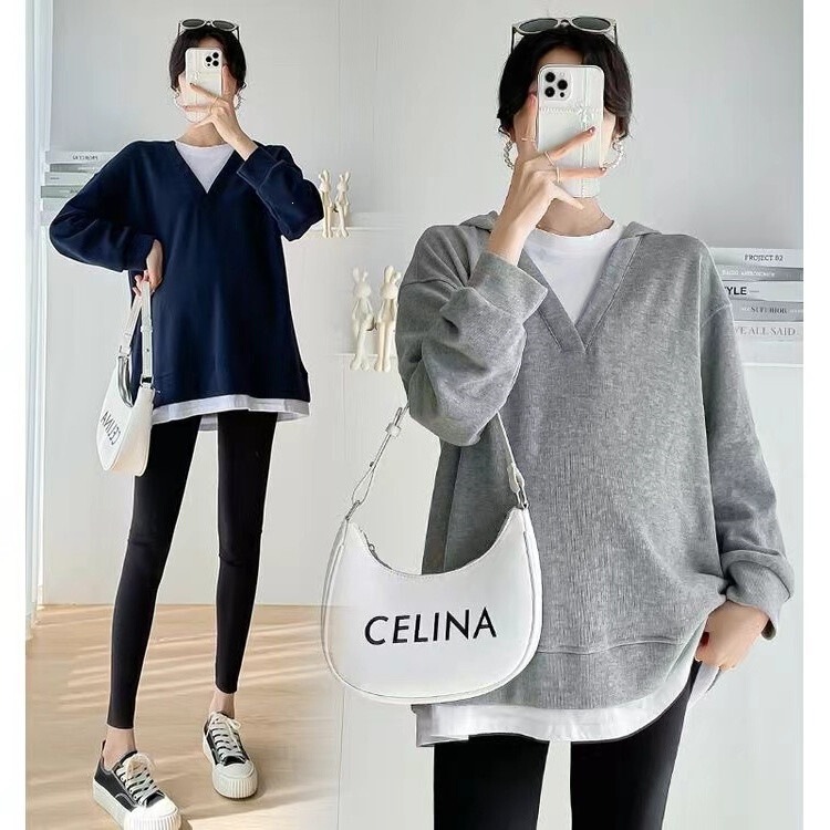 Korean-style Harajuku fat girl 150kg plus-size long-sleeve patchwork faux two-piece hooded women's sweatshirt for spring and autumn Korean-style Harajuku fat girl 150kg plus-size long-sleeve patchwork faux two-piece hooded women's sweatshirt for spring and autumn