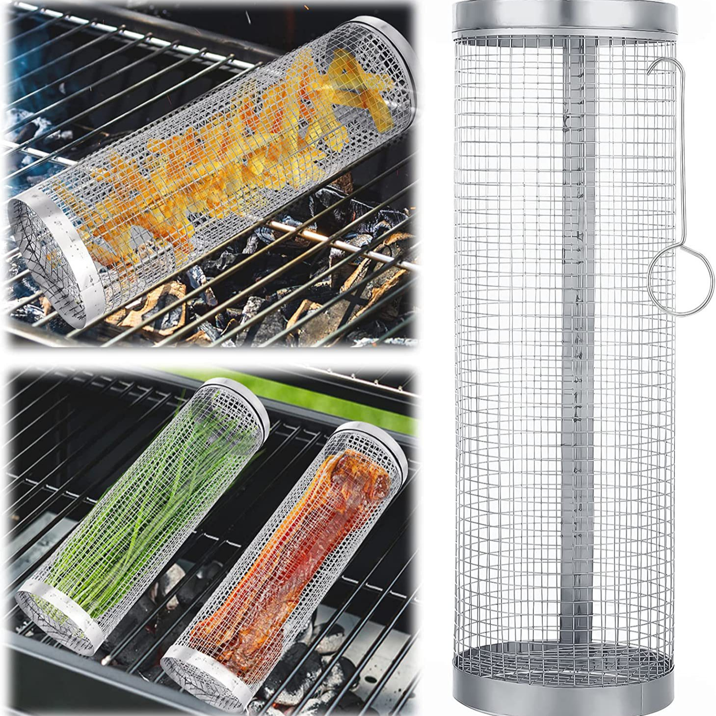 Meige stainless steel barbecue cage barbecue grill grill net cross-border barbecue tube barbecue basket outdoor BBQ stainless steel grill