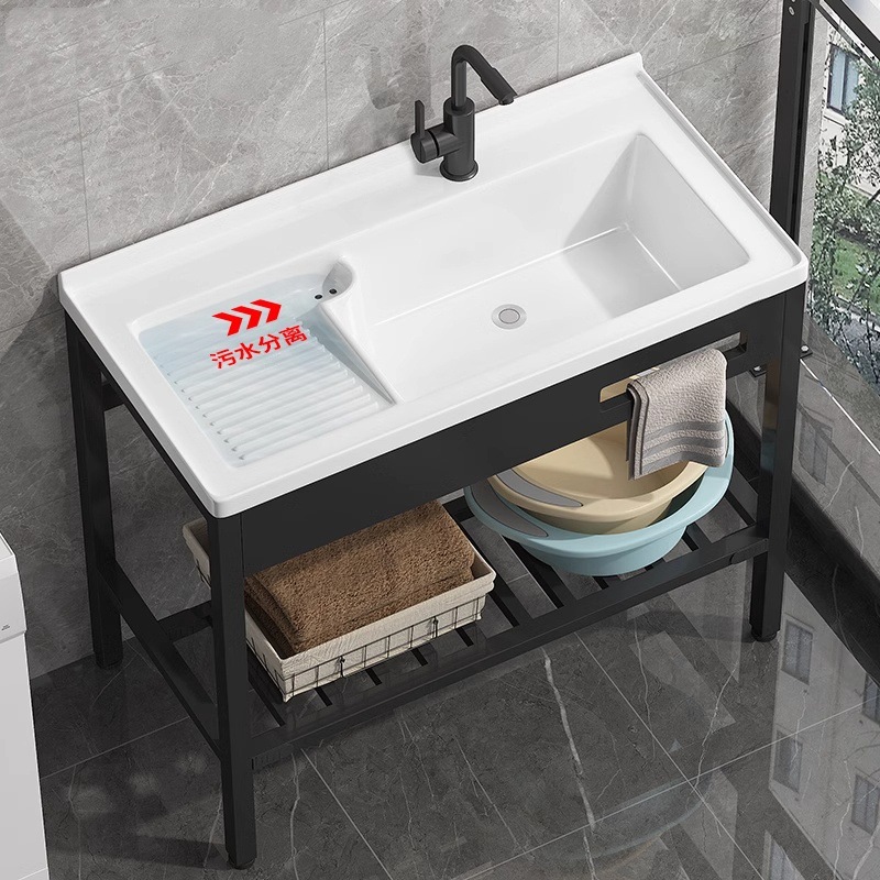 lavabo de balcón lavabo de patio al aire libre lavabo de piso de acero inoxidable soporte lavabo de cerámica con placa de fricción