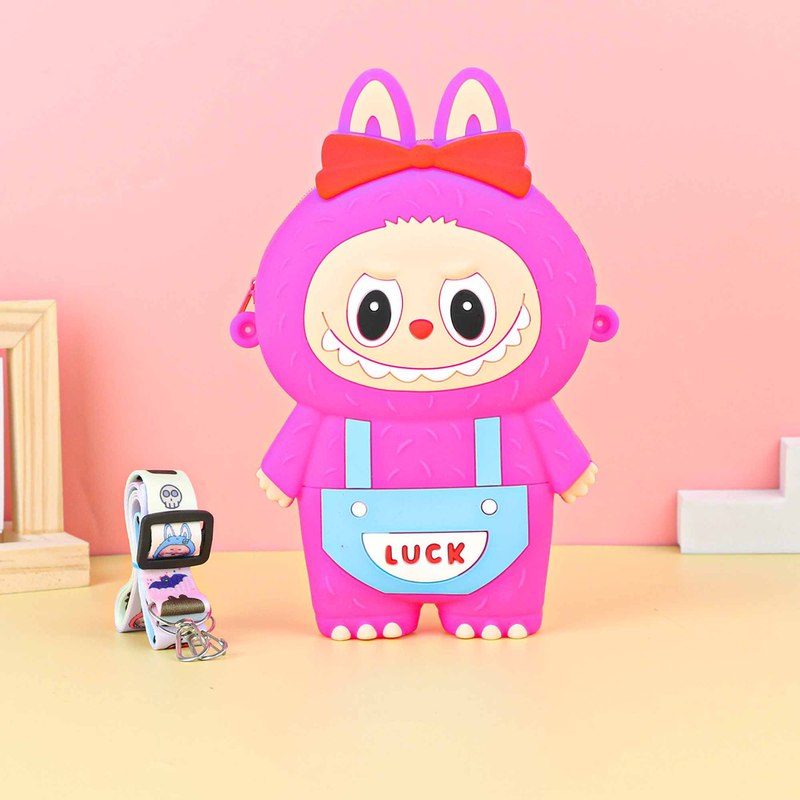 Labubu シリコーン携帯電話バッグ漫画かわいい誕生日ギフト弓シリコーン小銭入れハイエンドクロスボディバッグ|undefined