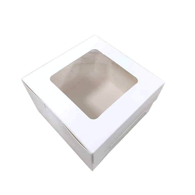 Caja de pastel cuadrado de papel Kraft transfronterizo caja de papel de ventana hueca caja de embalaje de Tarjeta blanca donut de caramelo macaron