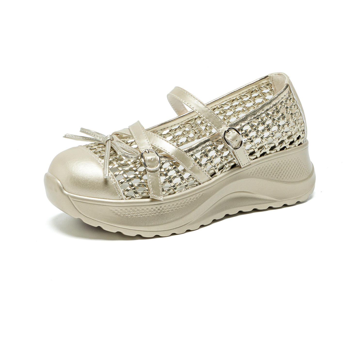 Giày sneaker nữ chunky đế dày dệt kim thoáng khí, phong cách Hàn Quốc, quai chéo, đế dày — Trắng 5097, Vàng 5097, Đen 5097