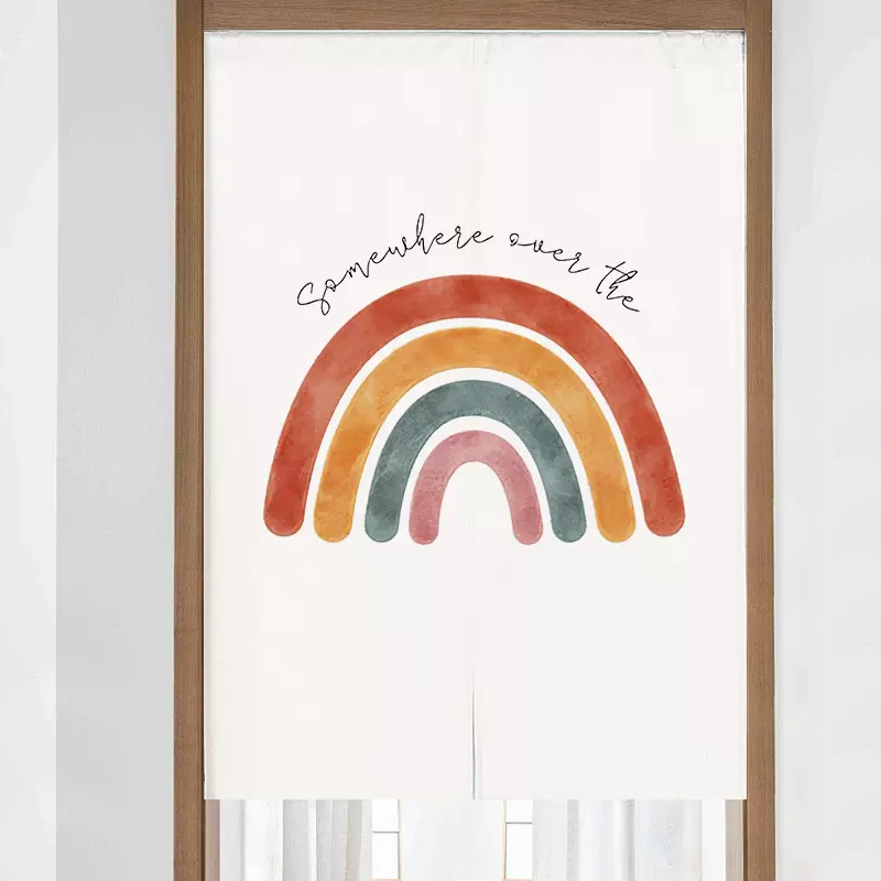 跨境新款简笔画家用门帘卧室隔断帘 免打孔小清新半帘装饰棉麻布