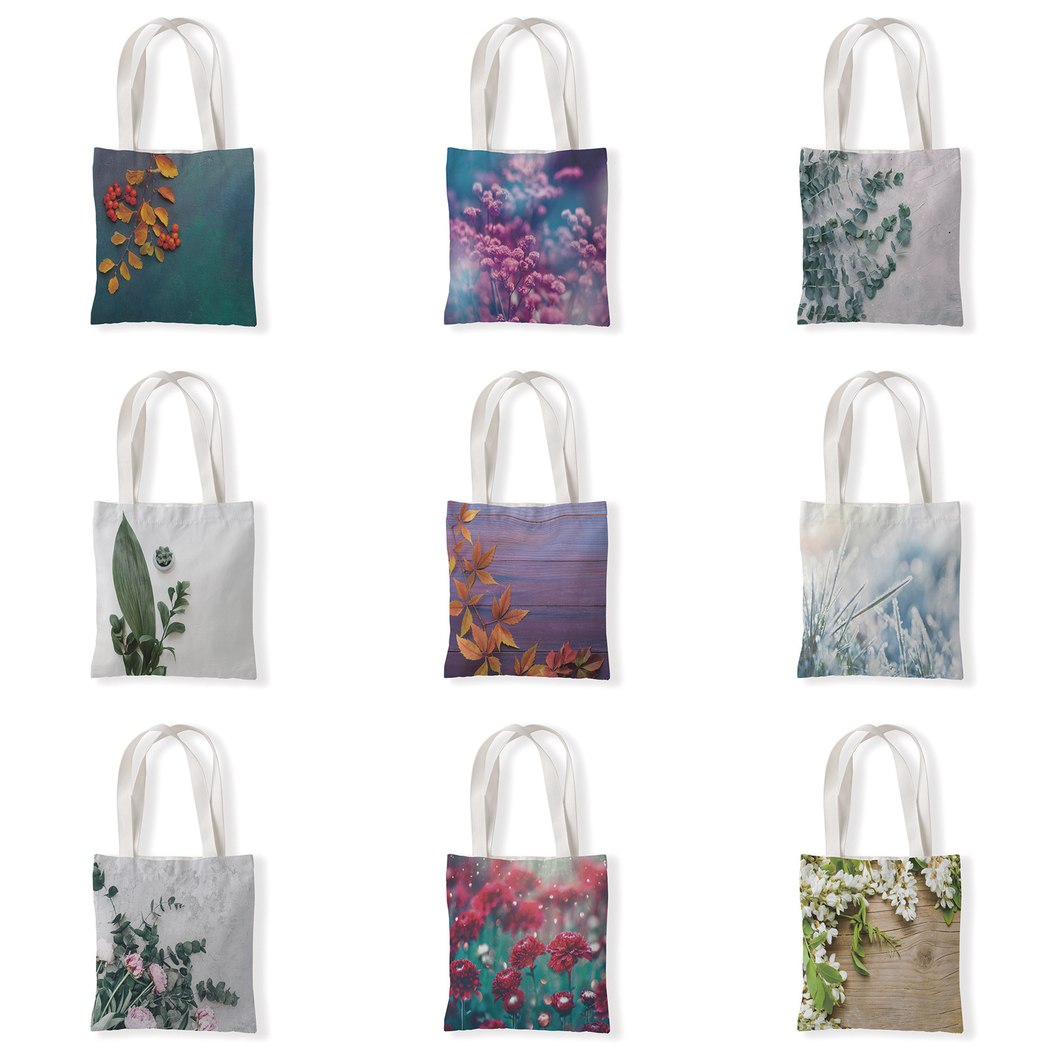 创意鲜花印花帆布袋休闲单肩袋手拎百搭包零钱袋环保购物袋