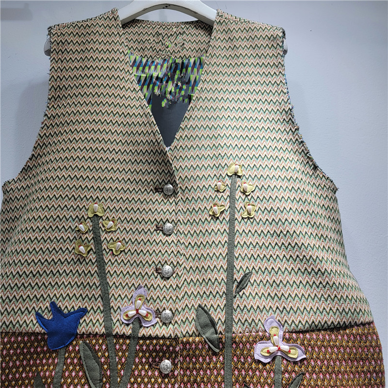 2026 primavera nuevo color marrón contrastante mosaico hecho a mano flor clavos de cuentas chaleco chaqueta chaqueta mujer