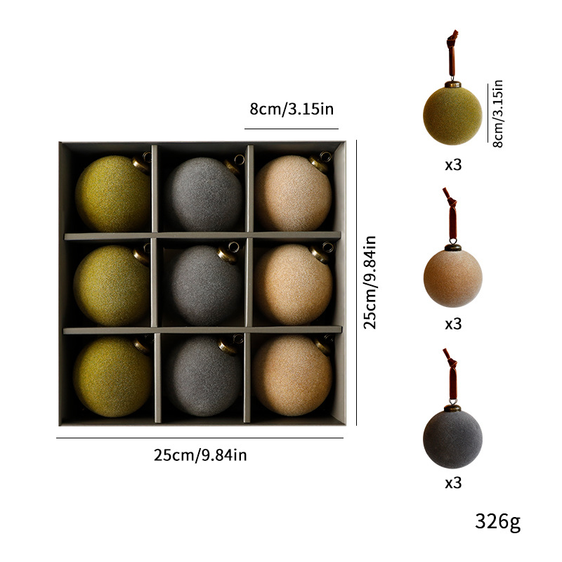 Nuevo set de bola de navidad de terciopelo de 8cm bola de floquete decoración de Navidad bola de peluche colgante de decoración de árbol de Navidad