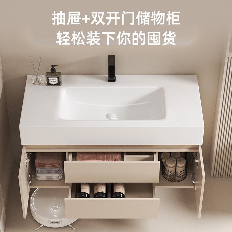 Mueble de baño de madera maciza multicapa, combinación de tablero de roca, doblado en caliente, hotel integrado, casa de familia, lavabo, baño, lavabo image 3