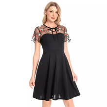 欧美跨境哥特风暗黑系女装网纱刺绣拼接重工复古大摆连衣裙女1811