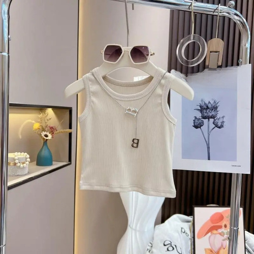 Children's Set 2024 Summer New Casual Sleeveless Top and Trendy Plaid Pants Two-Piece Set for Kids Thin Model