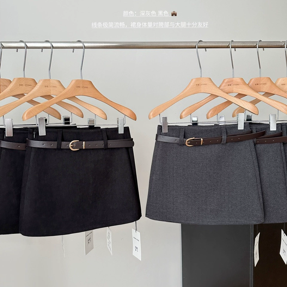 24 весенне-осенние и осенние серая шерстяная юбка с бюстом женская новая высокая талия тонкая шерстяная юбка с поясом