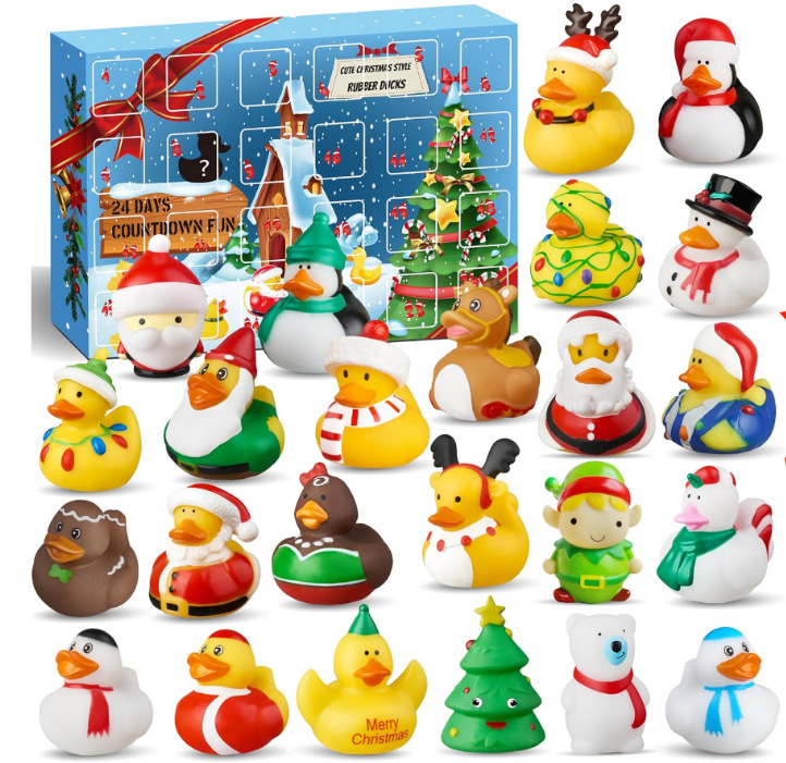 Regalo de pato de goma navideño transfronterizo pequeño pato amarillo caja de calendario de Adviento de Navidad cuenta regresiva caja ciega traje de juguete