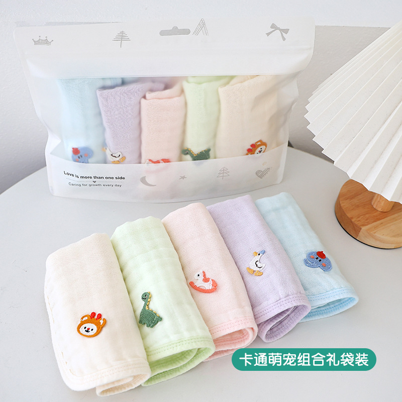 [선물가방] 28*28cm 사각타월 5장 (만화 귀여운 애완동물 조합)