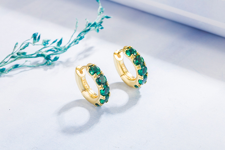 fashion diamond emerald geometric copper 14k gold earrings female