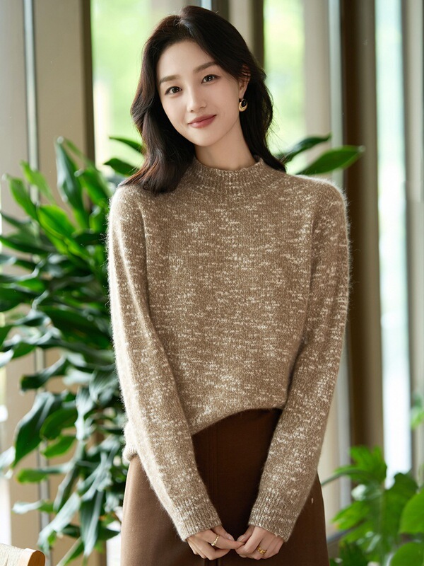 26 New Autumn and Winter Fine-Spun Wool Half-Turtleneck Knitwear Long-Sleeved Women's Floral Yarn Pullover Loose-Fitting Base Layer Top