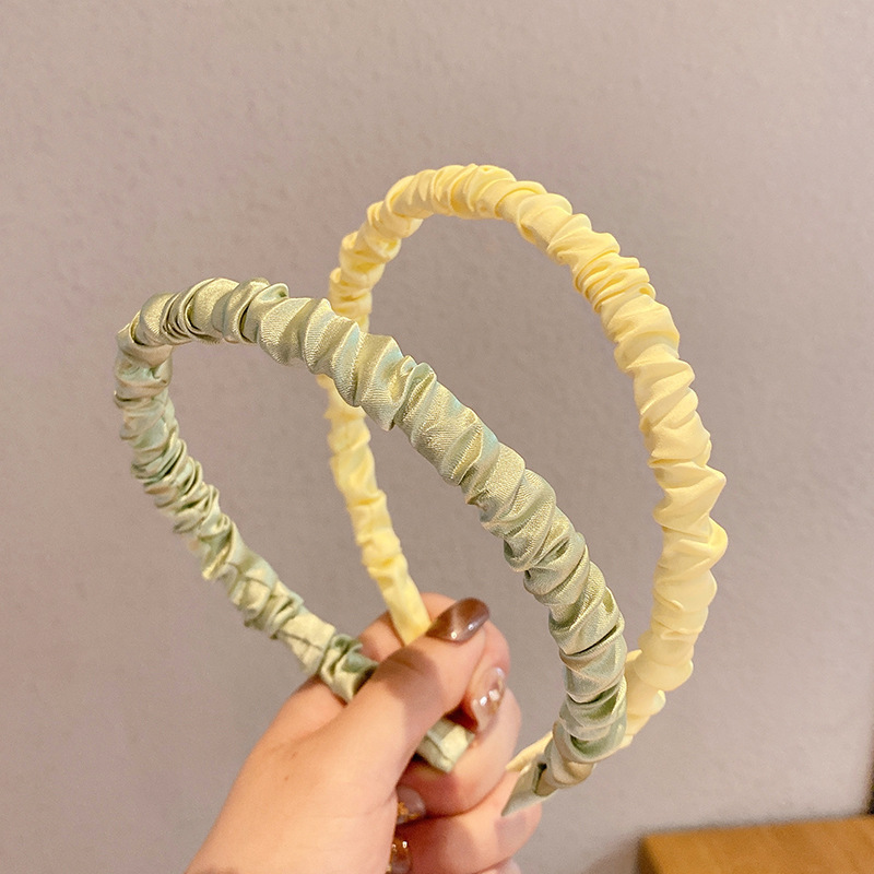 Diadema de satén de color sólido al por mayor diadema plisada Internet celebridad dulce temperamento diadema clip de pelo lavado de cara presión banda de pelo tocado femenino