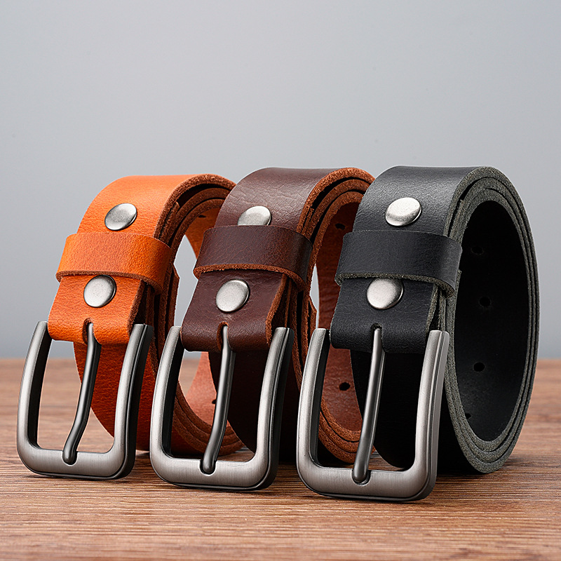 Ceinture homme en cuir de vachette pleine fleur, style business casual, modèle 2026, boucle ardillon. Vente en gros de ceintures en cuir véritable pour homme._voghion.com