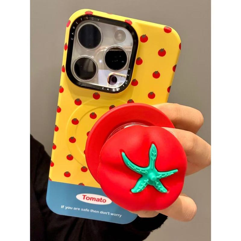 趣味黄蓝拼接立体番茄磁吸支架适用iphone16promax苹果15手机壳14|undefined