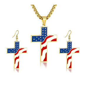 Detonation product necklace male couples with the flag of the United States independence day cross pendant earrings earrings accessories kit