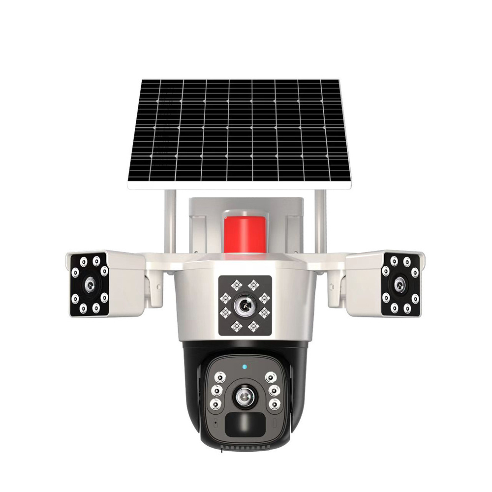 Monitor solar 4G de tres lentes para exteriores, sin electricidad, sin red, sin cámara de vigilancia enchufable para huerto salvaje
