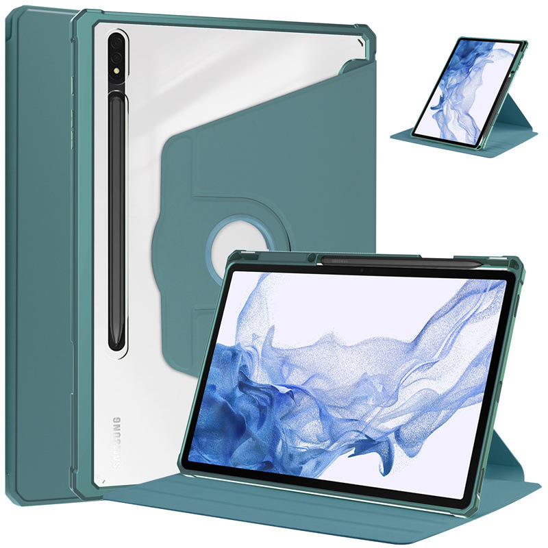 Suitable for Samsung Tab S7 S8 Rotating Stand Pen Slot Tablet Case A8 S7 Plus Flip Acrylic Leather Case Suitable for Samsung Tab S7 S8 Rotating Stand Pen Slot Tablet Case A8 S7 Plus Flip Acrylic Leather Case