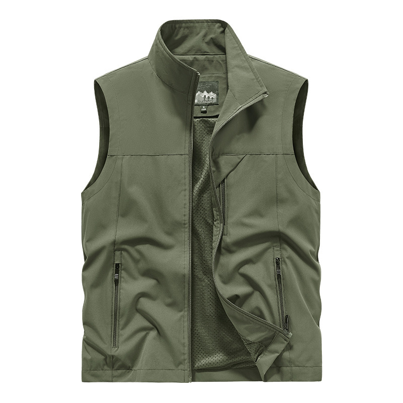 Spring and Summer Polyester Cross-Border Vest Casual Men's Stand-Up Collar Multi-Pocket Workwear Top Outdoor Photography Fishing Vest Jacket