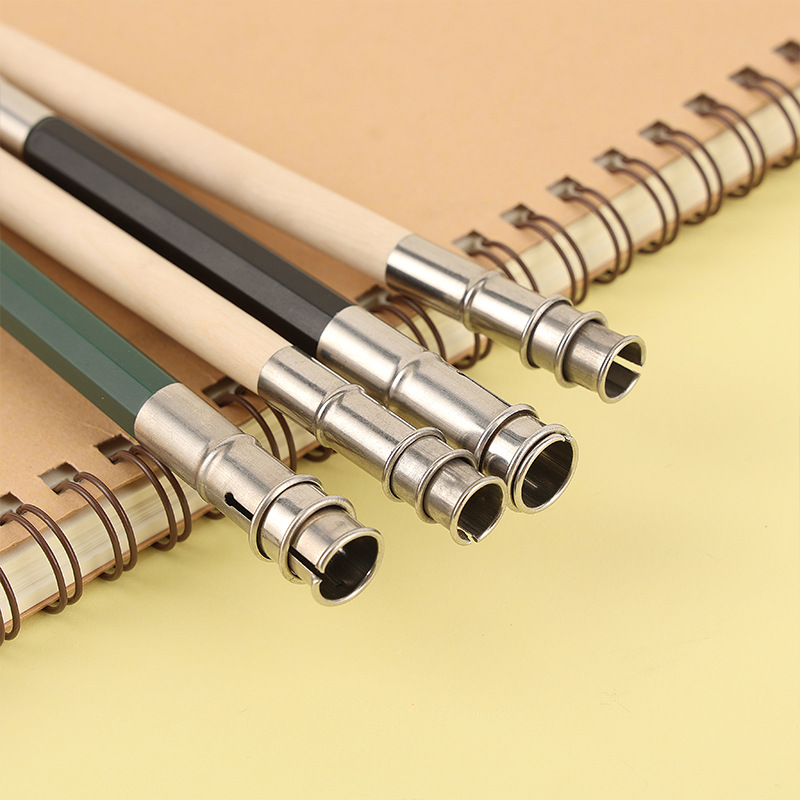 Extensidor de doble cabezal de metal Extensidor de lápiz Cubierta de bolígrafo de acero inoxidable Extensidor de pincel de un solo cabezal Fábrica de postes de madera al por mayor