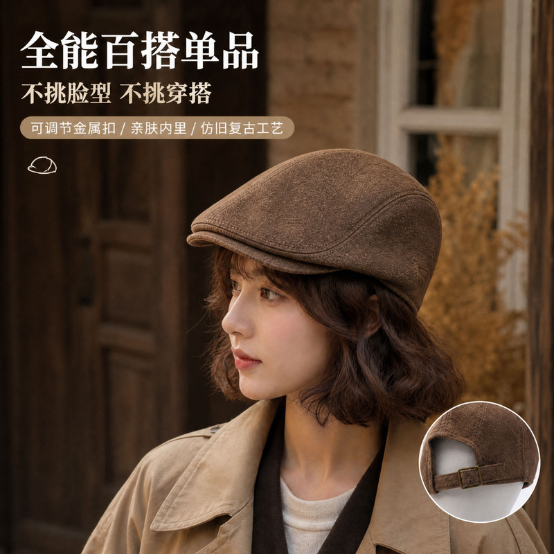 Versatile Pu Leather Sweet Forward Cap for Women, Artistic Vibe Beret, Exquisite Solid Color College Style Newsboy Hat Versatile Pu Leather Sweet Forward Cap for Women, Artistic Vibe Beret, Exquisite Solid Color College Style Newsboy Hat