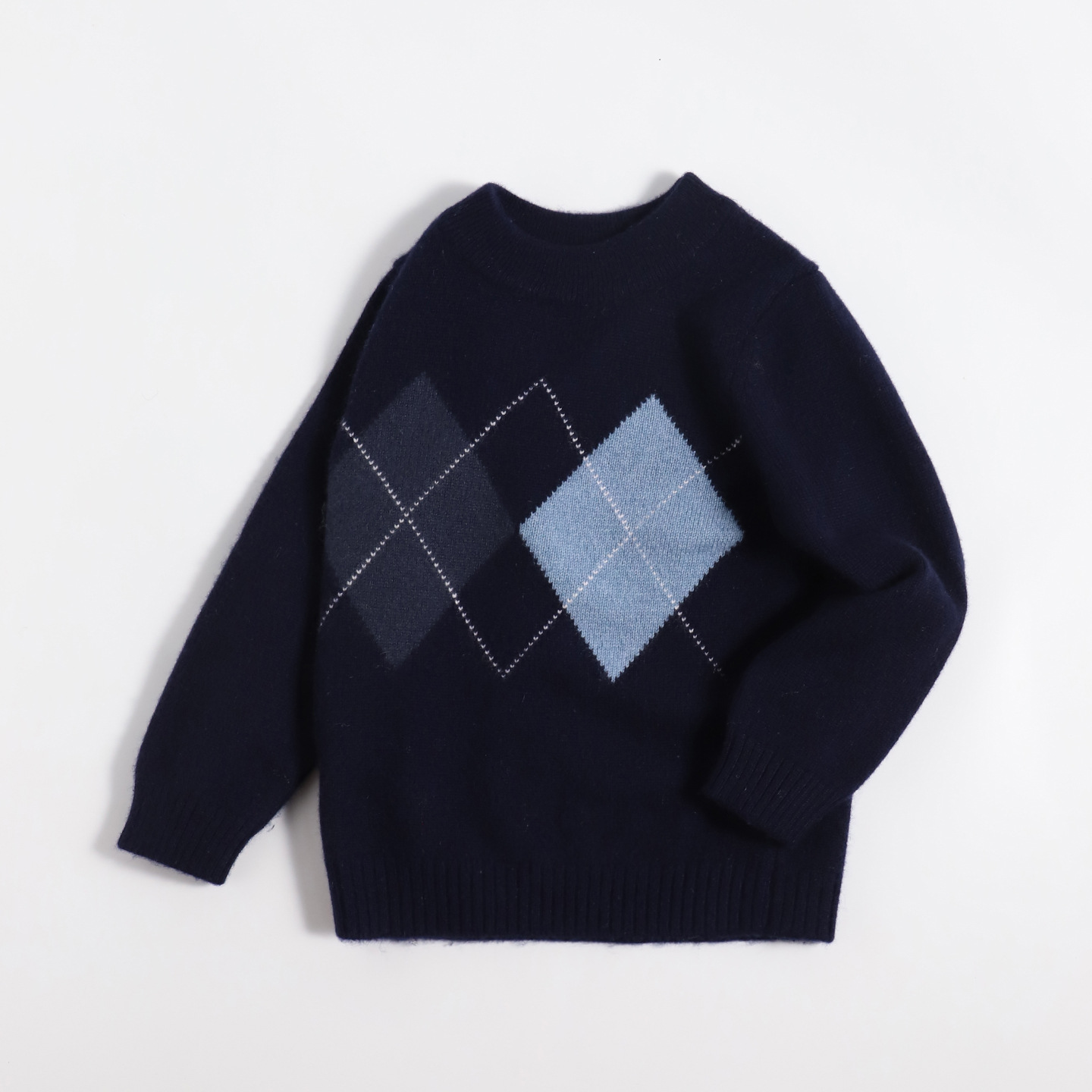 Little Sheep Jumping - New Winter Children's Cashmere Sweater, Diamond Pattern, 100% Pure Cashmere, Thick and Warm Base Layer