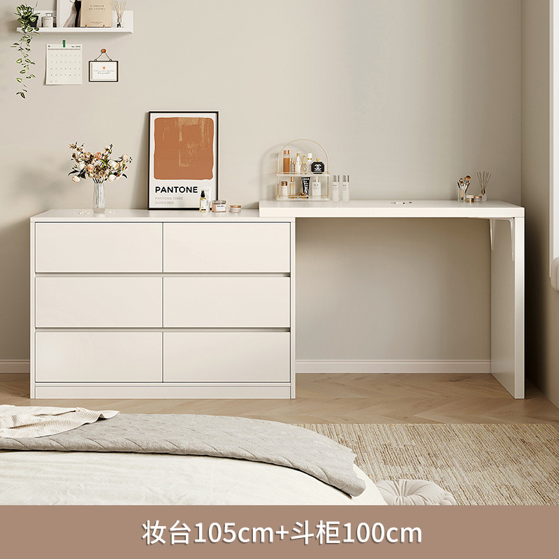 Tocador Dormitorio Simple y moderno Estilo Crema Escritorio de computadora Cuchilla Estuche de tocador Mesa de maquillaje de esquina al final de la cama de una pieza