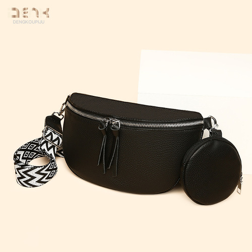 DENK cross-border genuine leather women's bag wholesale  new trendy fashion niche single shoulder crossbody bag first layer cowhide chest bag