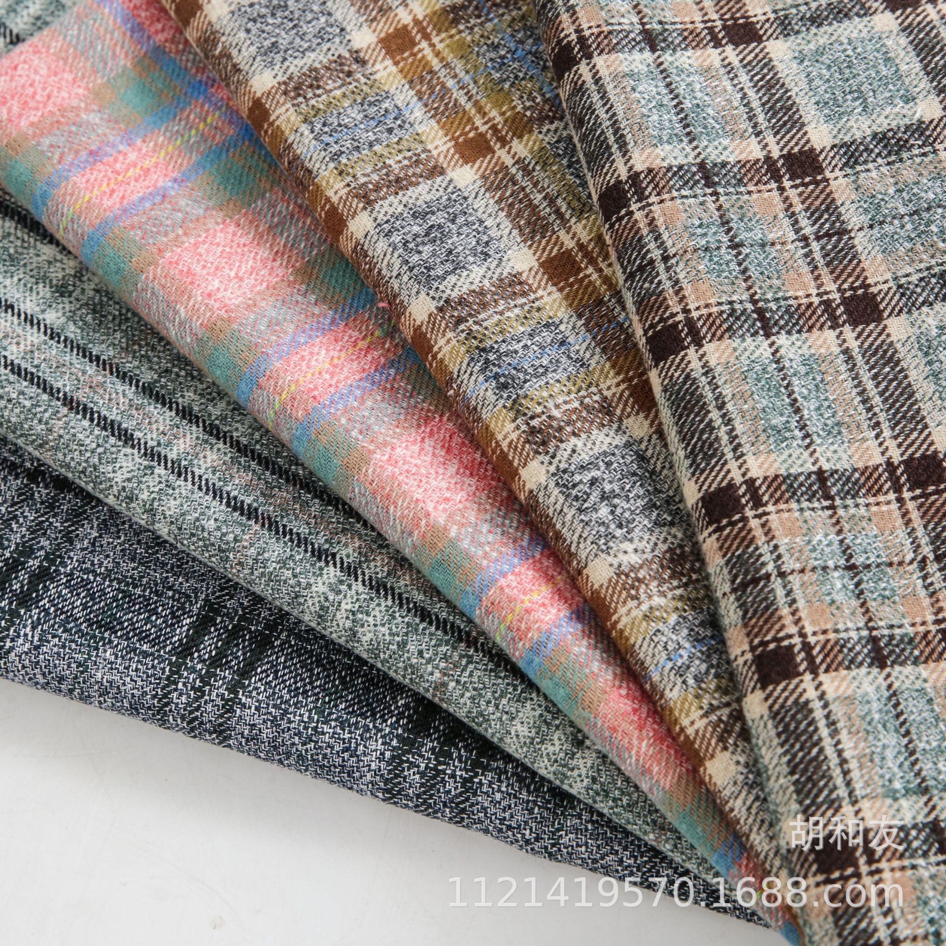 新款秋冬磨毛花线格子复古色织格子梭织布 衬衫外套男女装面料