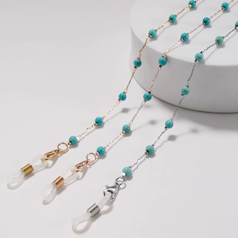 Turquoise metal medical mask pearl, glasses, strap handmade, Amazon