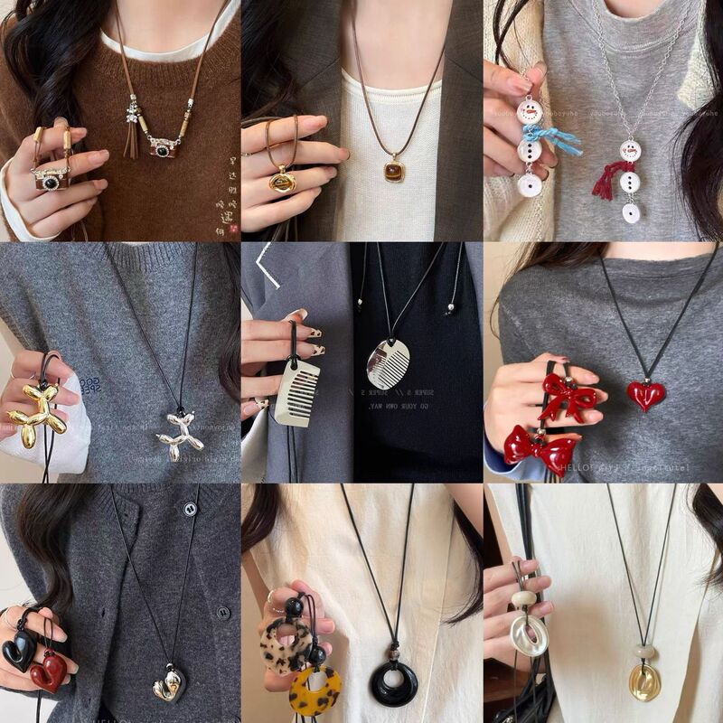 Factory Direct Sale ~ Autumn and Winter Maillard Atmosphere Geometric Long Pendant Retro Versatile Niche Design Sweater Chain Factory Direct Sale ~ Autumn and Winter Maillard Atmosphere Geometric Long Pendant Retro Versatile Niche Design Sweater Chain