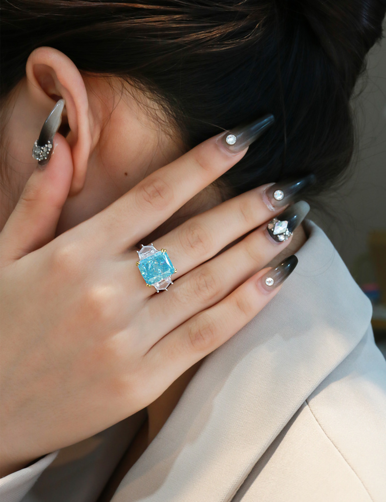 Fashion Geometric Sterling Silver Inlay Zircon Rings 1 Piece