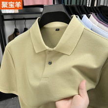 夏季短袖含桑蚕丝亚麻T恤翻领柔软男士半袖棉质POLO衫男休闲上衣