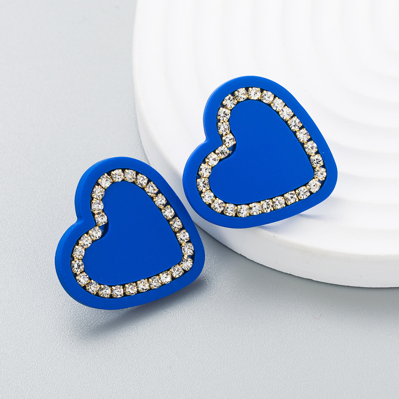 Fashion Contrast Color Inlaid Rhinestone Heart-shaped Earrings display picture 4