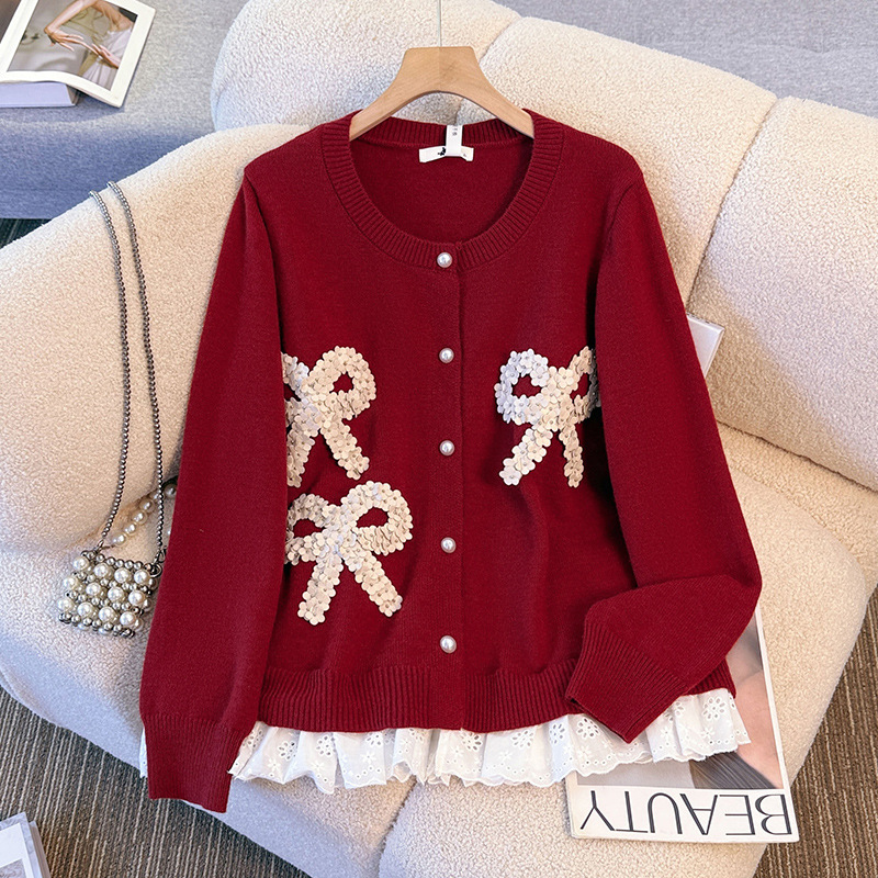 65-175kg Plus Size Women's Clothing for Fat Girls, New Winter Style New Year's Day Sweater Jacket, Lazy Style Knitted Cardigan