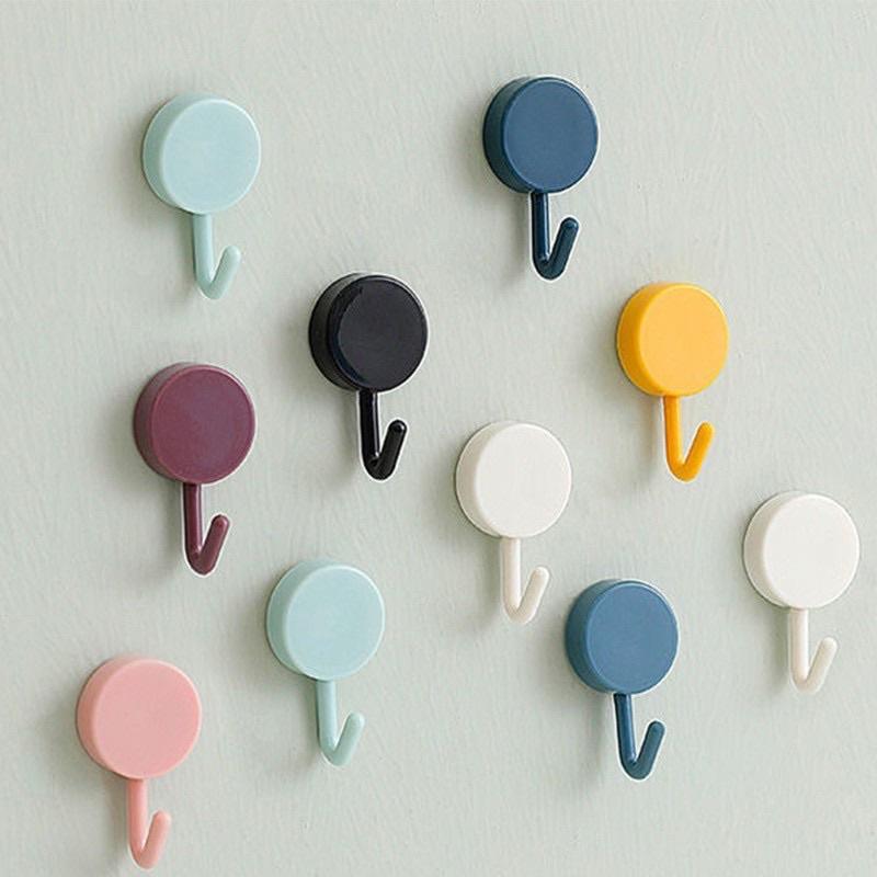 Macaron Hooks, Traceless Sticky Hooks, Plastic Scandinavian Hooks, Kitchen and Bathroom Colorful Punch-Free Clothes Hooks, Nail-Free