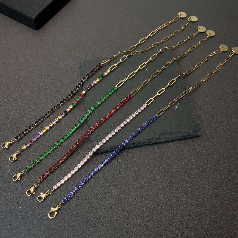 2023 new colorful zircon bracelet women's fashion all-match hip hop tennis chain ins niche design bracelet wholesale