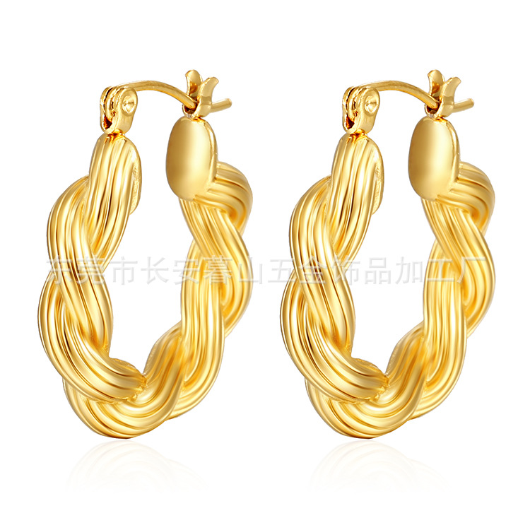 Twist twisted line pendientes europeos y americanos simples pendientes de lujo de luz ins wind net rojo mismo estilo de fundición pendientes de oro de 18k en stock