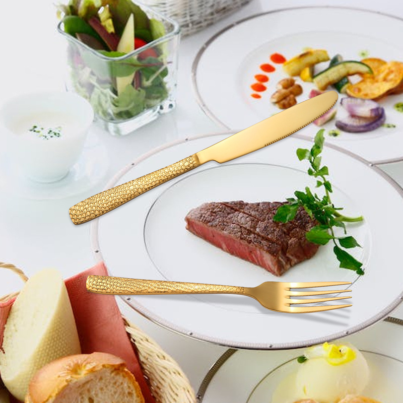 クロスボーダー角柄スネークステンレス食器ナイフフォークスプーン6メインパーツセットチタンメッキ洋食ステーキナイフフォークデザートスプーン|undefined