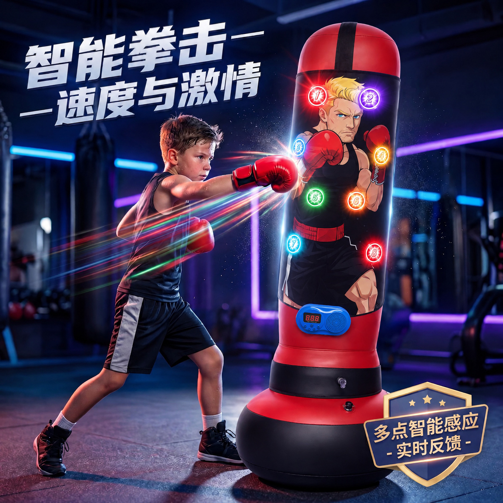 Cross-Border Wholesale Children's Boxing Punching Bag Folding Game Mat with Led Scoring Lights and Music Function